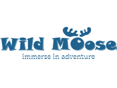 Bubble writing fo the words Wild Moose with a pair of antlers above for the first enlarged O. The slogan 'immerse in adventure' is below