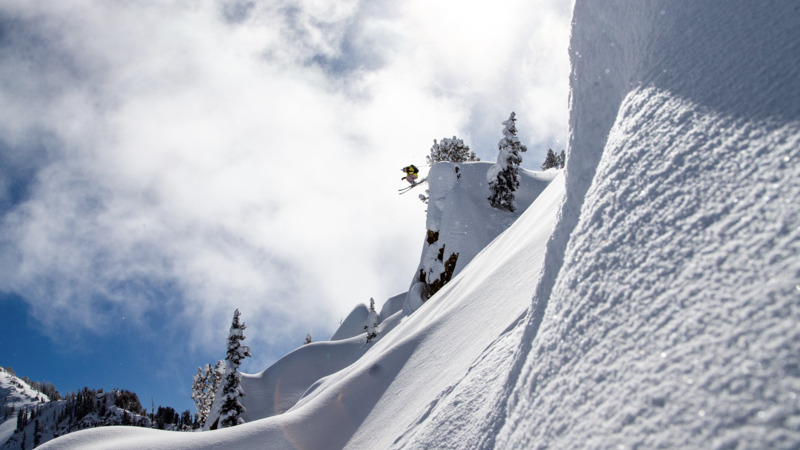 Skier Madison Rose Ostergren sends it off of the famous and massive A-frame hit in Utah's Little Cottonwood Canyon.