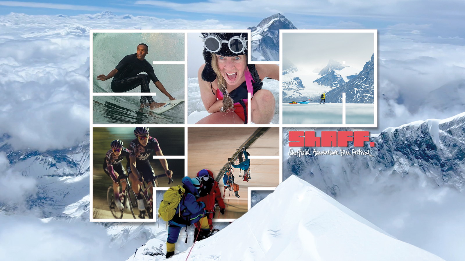 A montage of images from this year's films with a mountain backdrop