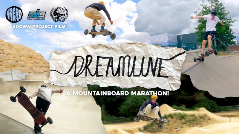 Two mountainboarders performing freestyle tricks.