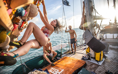 Soline Kentzel training on 'Samsara' sailboat