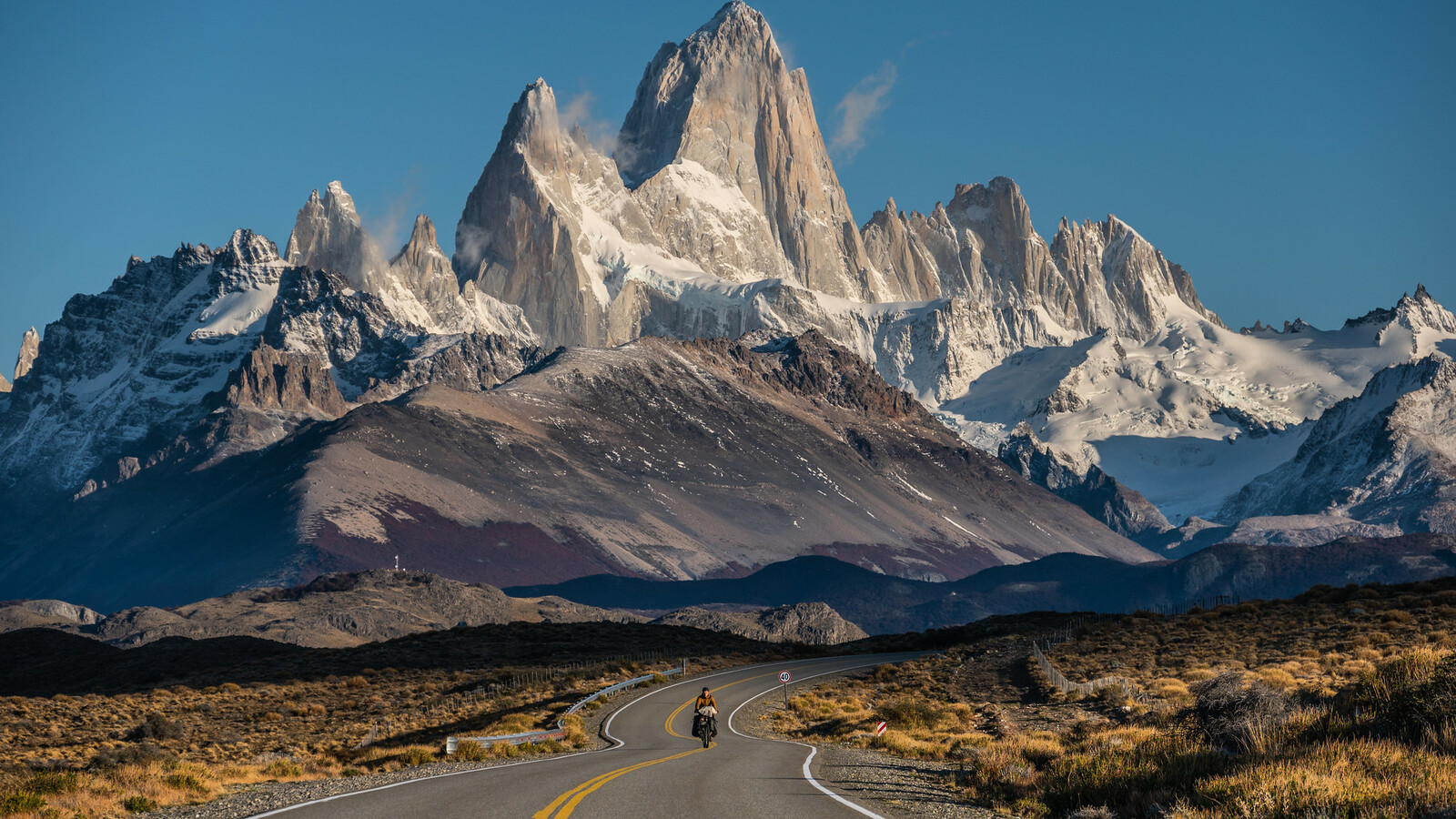 Dimitri Poffé rides his bicyle near El Chaltén in Patagonia, Argentina