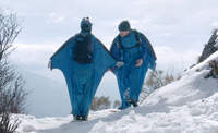 Wingsuit couple standing at an exit Point