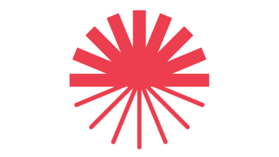 Rising sun logo in red, the logo for Green New Deal Rising