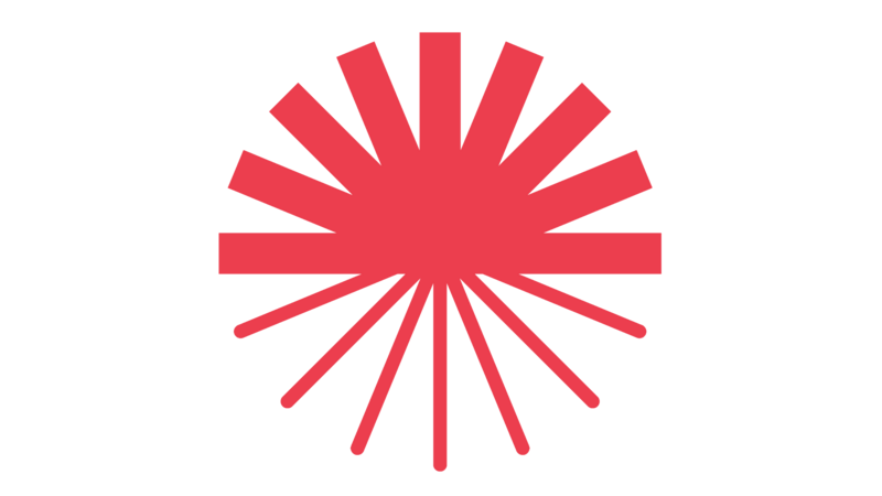 Rising sun logo in red, the logo for Green New Deal Rising