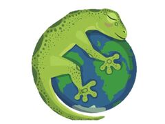 Climbers for Climate logo: a green gecko is hugging the earth