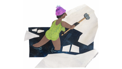 Maia Media illustration of cold water swimmer with a mallet