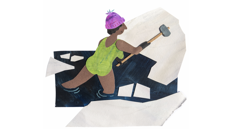 Maia Media illustration of cold water swimmer with a mallet