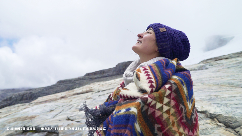 Marcela watching the skies from a glacier site