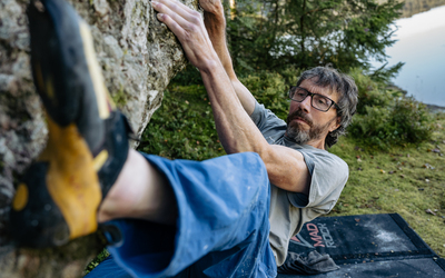 Chris Hamper climbs local 6b "The Jewellery"  Flekke, Norway. 