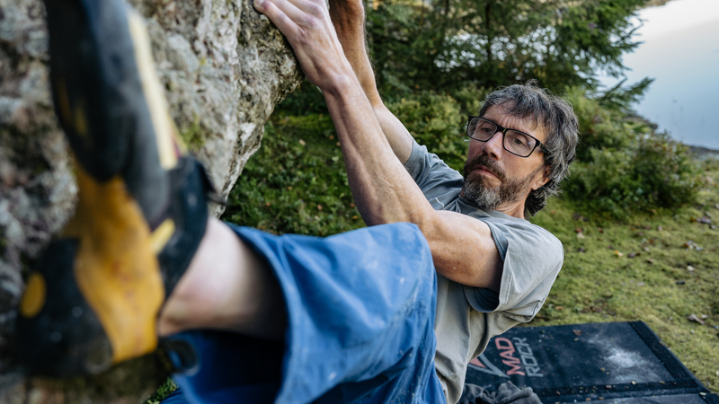 Chris Hamper climbs local 6b "The Jewellery"  Flekke, Norway. 