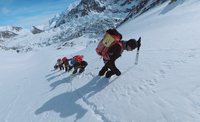 Hélias Millerioux, Alex Marchesseau, Christophe Tricou, and Aurélien Lardy all lives in Chamonix. This cradle of world alpinism and expert skiing is their daily playground. They have all taken part in long and challenging high-altitude expeditions. They camped out on sheer cliffs, lost themselves on vast Himalayan glaciers, they have dug igloos to shelter from storms. The waiting, doubts, giving up, and success are experiences and emotions they know well and from which they have learned valuable lessons. They are also full of determination, strength, spirit, and good humor. 