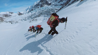 Hélias Millerioux, Alex Marchesseau, Christophe Tricou, and Aurélien Lardy all lives in Chamonix. This cradle of world alpinism and expert skiing is their daily playground. They have all taken part in long and challenging high-altitude expeditions. They camped out on sheer cliffs, lost themselves on vast Himalayan glaciers, they have dug igloos to shelter from storms. The waiting, doubts, giving up, and success are experiences and emotions they know well and from which they have learned valuable lessons. They are also full of determination, strength, spirit, and good humor. 