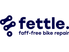 F sign with 'fettle' and tagline 'faff-free bike repair' below.