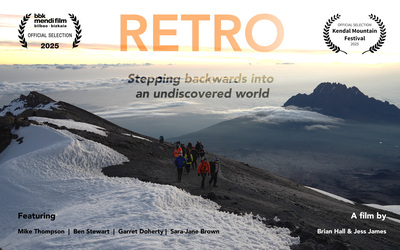Film poster showing a retro ascent of Kilimanjaro