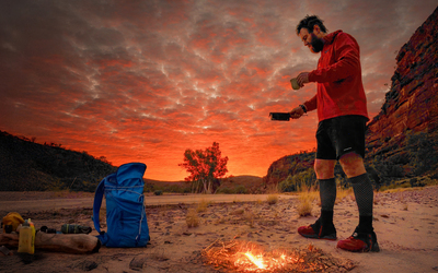 Beau Miles camping on the Finke River
